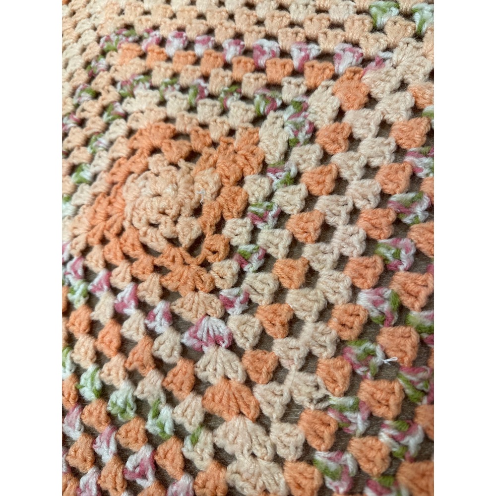 Handmade Crochet Granny Square Baby Blanket Peach Pink Green Multi Color 24x24